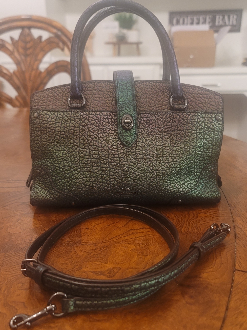 Rare Coach Mercer 24 Hologram Iridescent Multi Purple Satchel Crossbody Bag